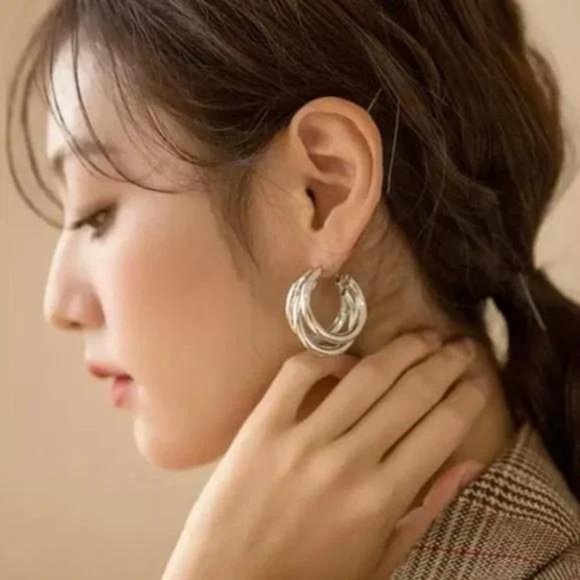 Jewelry - New Silver three-layer Hoop Earrings, beautiful Earrings, cute Earrings